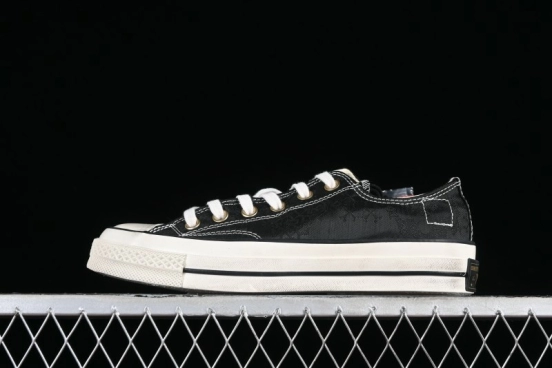 Clot x Fragment Design x Converse Custom Triple Collaboration Low-Top Sneakers with Distressed Black Silk and Brier Pattern - A10925C