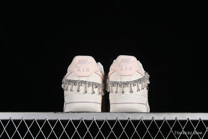 Nike Air Force 1 '07 Low Casual Sneakers in Romantic Pink-Purple with Diamond Chain Accessories - FV1122-333