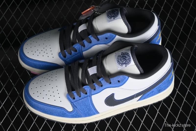 Nike Air Jordan 1 Low Flight Vintage Retro Sneakers in White and Blue - FV8439-104