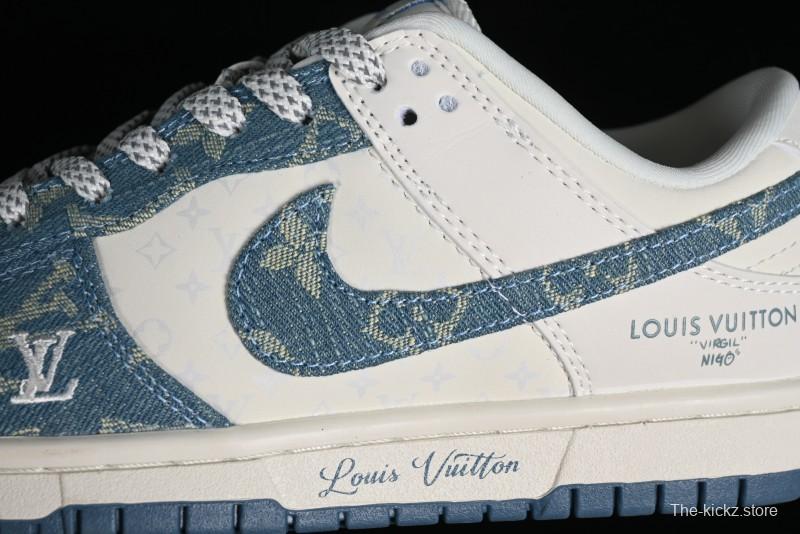 Nike SB Dunk Low LV Collaboration - Light Blue Denim Anniversary High-End Custom Low-Top Casual Skate Shoes - XP3802-336