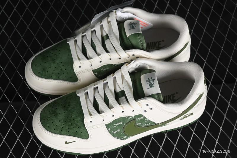Nike SB Dunk Low Stussy Collaboration - Green Floral Anniversary Custom Low-Top Casual Skate Shoes - CF3688-008