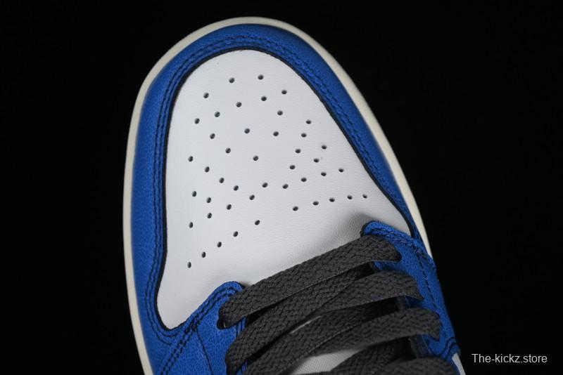 Nike Air Jordan 1 Low Flight Vintage Casual Sneakers with Distressed White-Blue Design - FV8439-104