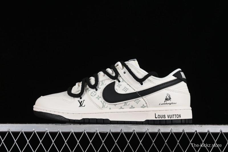 Nike SB Dunk Low LV Collaboration - Lamborghini Strap White Black Hook Anniversary High-End Custom Low-Top Casual Sneakers - SJ2068-261
