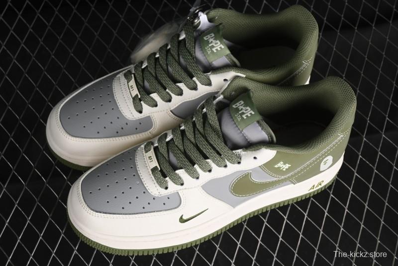 Nike Air Force 1 '07 Low Bape Collaboration - Dark Green Grey Low Top Casual Sneakers BB6566-205
