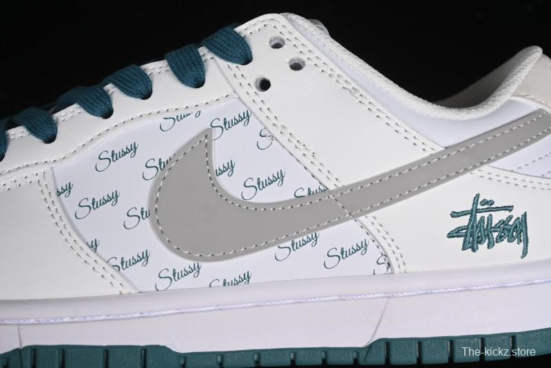 Nike SB Dunk Low Stussy Collaboration - White Grey Green Print Anniversary High-End Custom Low-Top Casual Skate Shoes - XX2025-808