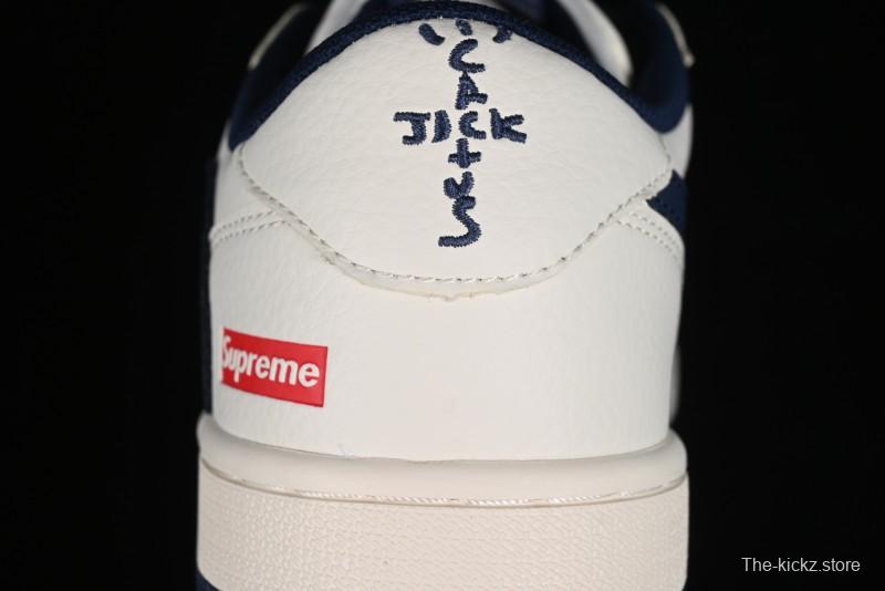 Nike Travis Scott x Fragment Design x Air Jordan 1 Low OG SP AJ1 Supreme Collaboration - White Navy Blue Low Top Casual Sneakers - XZ116