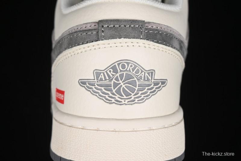 Nike Air Jordan 1 Low Supreme Collaboration - Dual-Tone Beige/Grey Retro Basketball Shoes - SJ9950-030