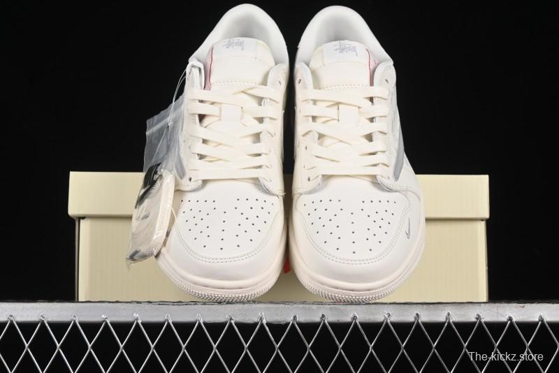 Nike Travis Scott x Fragment Design x Air Jordan 1 Low OG SP AJ1 Retro Sneakers with Reverse Swoosh - SJ2068-115