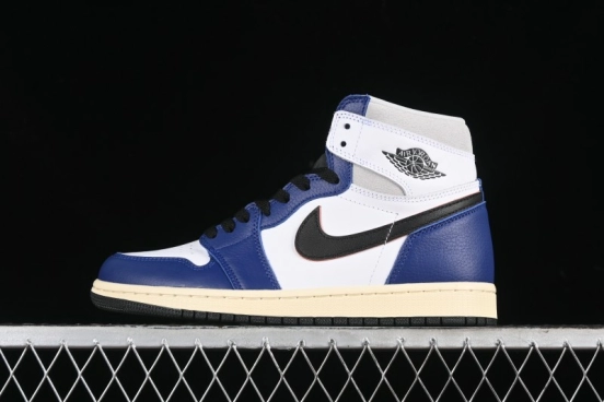 Nike Air Jordan 1 Retro High Basketball Shoes in White Deep Royal Blue - DZ5485-100