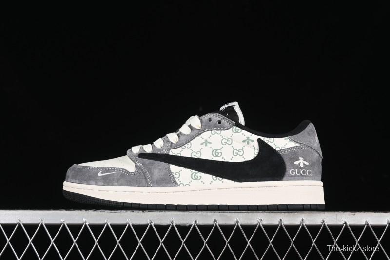 Nike Travis Scott x Fragment Design x Air Jordan 1 Low OG SP AJ1 Gucci Collaboration - Black Hook Dragonfly Low-top Casual Sneakers - SJ2068-137