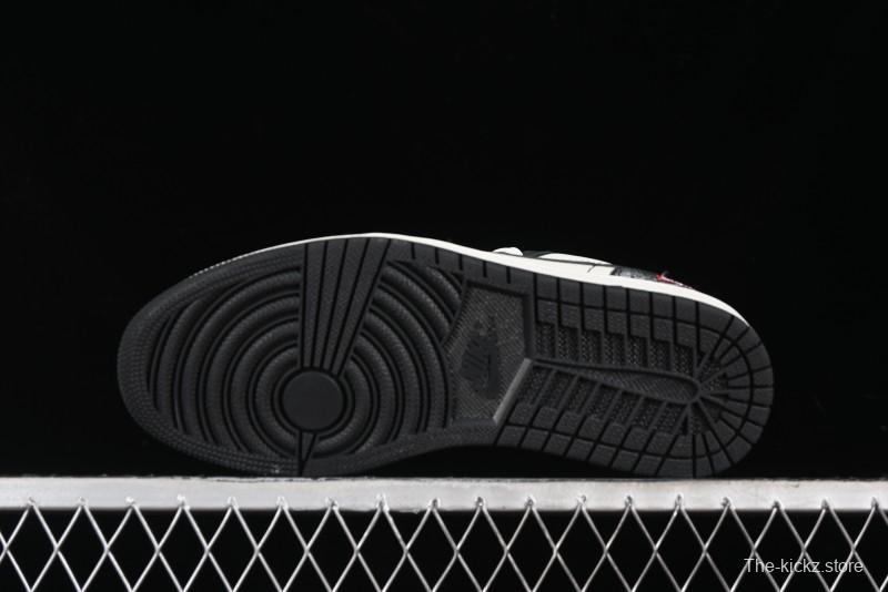 Nike Air Jordan 1 Low Supreme Collaboration - Black White Embossed Custom Retro Basketball Shoes DC2024-032