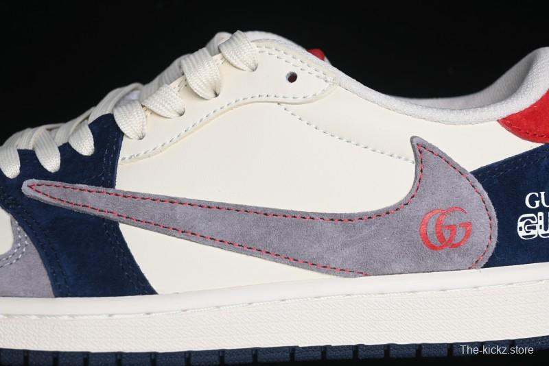 Nike Travis Scott x Fragment Design x Air Jordan 1 Low OG SP AJ1 Multi-Color Patchwork Low-Top Casual Sneakers - DM7866-039