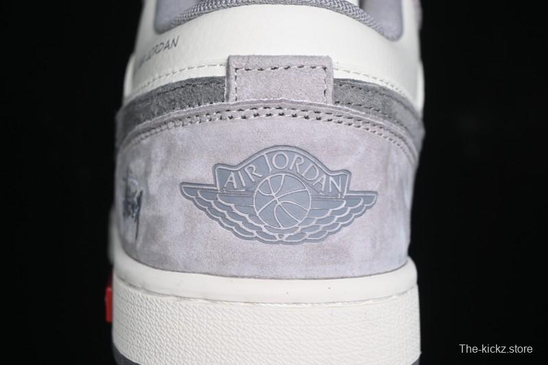 Nike Air Jordan 1 Low Stussy Collaboration - Grey White Dual-Tone Red Tag Retro Basketball Shoes - SJ9950-031