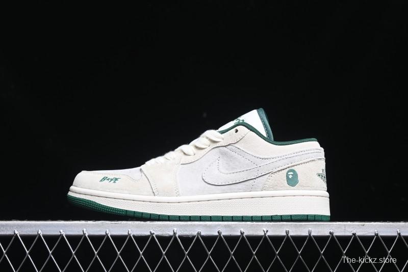 Nike Air Jordan 1 Low AJ1 Bape Collaboration - Full Pig Eight Green Grey Retro Basketball Shoes - DM9188-009