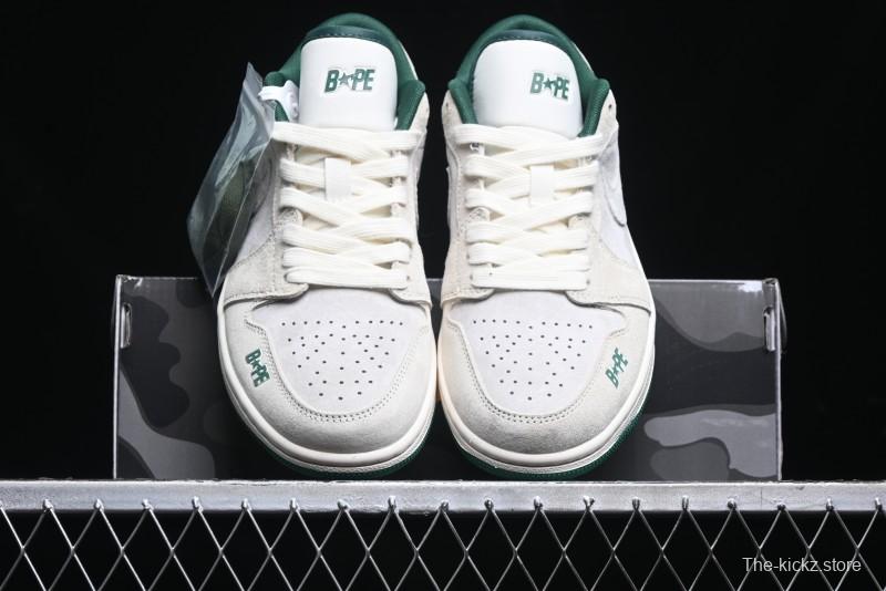 Nike Air Jordan 1 Low AJ1 Bape Collaboration - Full Pig Eight Green Grey Retro Basketball Shoes - DM9188-009
