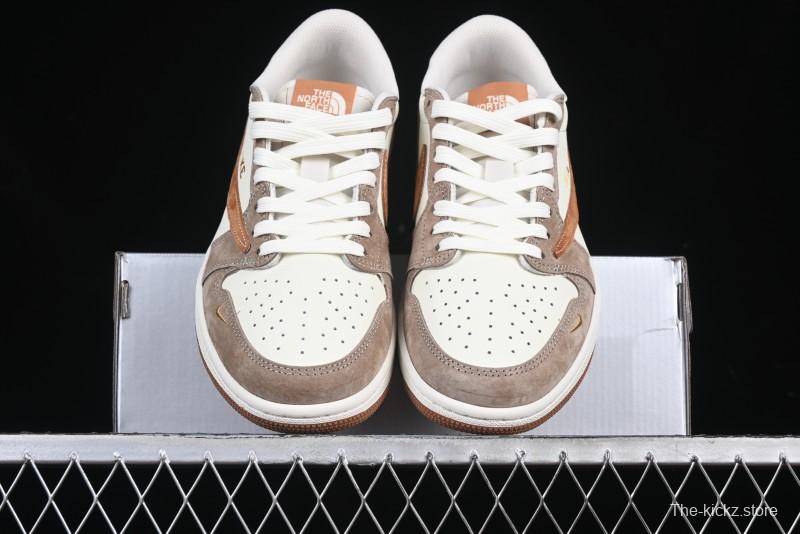 Nike Travis Scott x Fragment Design x Air Jordan 1 Low OG SP AJ1 Mocha Gold Low-top Casual Sneakers - DM7866-040