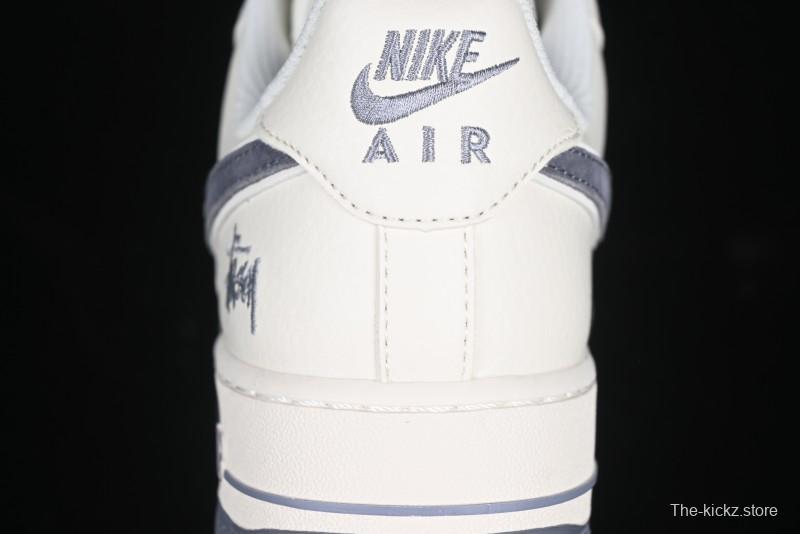 Nike Air Force 1 '07 Low Stussy Collaboration Beige Grey Embroidered Swoosh Low-Top Casual Sneakers - DM6688-003