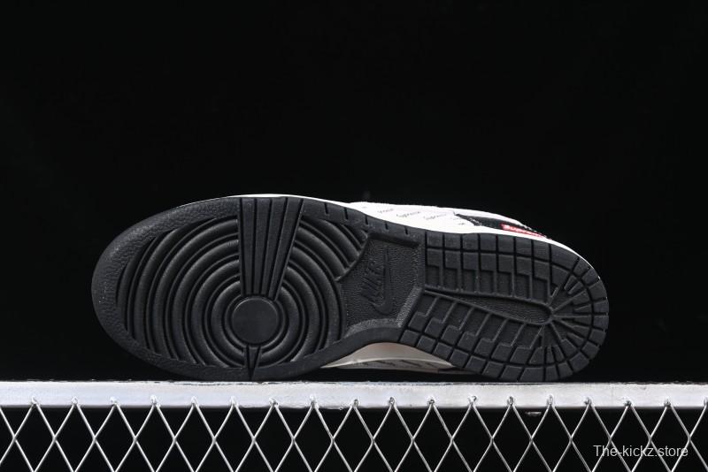 Nike SB Dunk Low Supreme Collaboration - Black Leather Texture Anniversary High-End Custom Low-Top Casual Skate Shoes - XS1086-020
