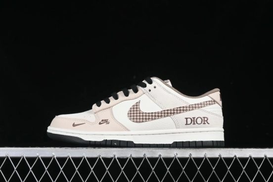Nike SB Dunk Low Dior Collaboration Cream Coffee Floral Swoosh Anniversary Custom Low-Top Casual Sneakers - DJ2024-097