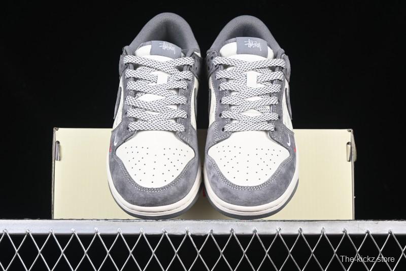 Nike SB Dunk Low Stussy Anniversary Edition Patchwork Grey Swoosh Customized Casual Skate Shoes - YX5066-221