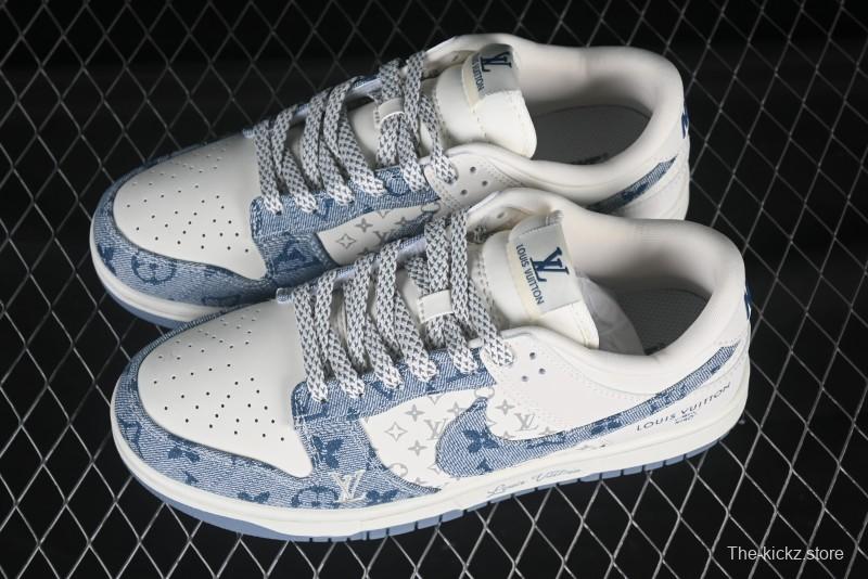 Nike SB Dunk Low LV Collaboration Light Blue Denim Anniversary High-End Custom Low-Top Casual Skate Shoes - CH8311-237