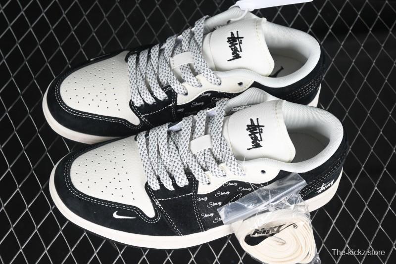 Nike Air Jordan 1 Low Retro Basketball Shoes Custom Stussy Black - FC1688-199