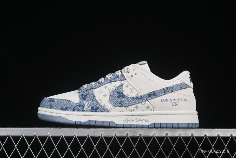 Nike SB Dunk Low LV Collaboration Light Blue Denim Anniversary High-End Custom Low-Top Casual Skate Shoes - CH8311-237