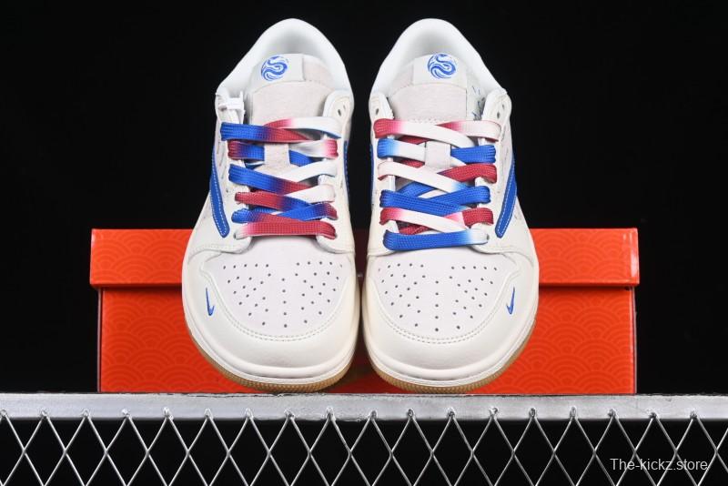 Nike Travis Scott x Fragment Design x Air Jordan 1 Low OG SP AJ1 Snake Year Limited Blue Swoosh Gum Sole Low-top Casual Sneakers - XS3086-011