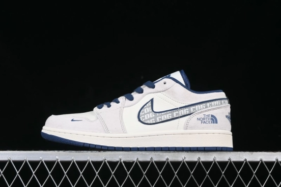 Nike Air Jordan 1 Low AJ1 The North Face Collaboration - Grey Pigskin Blue Sole Retro Basketball Shoes DM9188-011