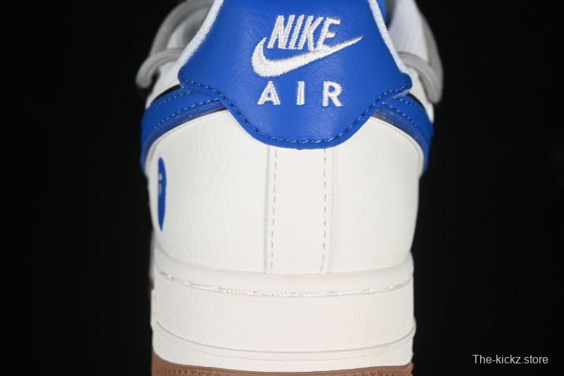 Nike Air Force 1 '07 Low Bape Collaboration Beige Blue Gum Pull Tab Casual Sneakers - SJ1198-112