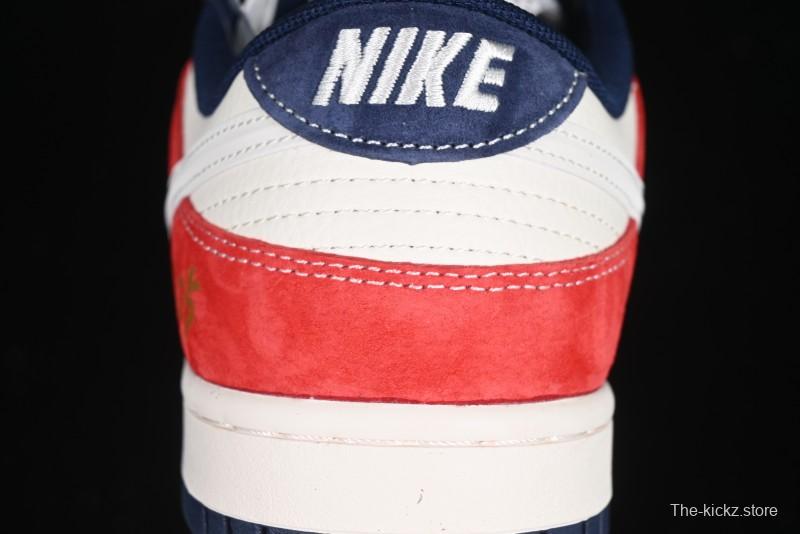 Nike SB Dunk Low Supreme Collaboration - China Red with 3D White Swoosh Anniversary Custom Low-Top Casual Sneakers - FC1688-209