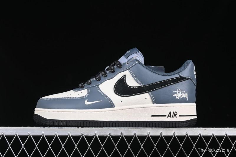 Nike Air Force 1 '07 Low Stussy Collaboration Bright Blue Black Swoosh Low-Top Casual Sneakers - XZ3328-198