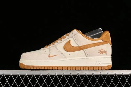 Nike Air Force 1 '07 Low Stussy Collaboration - Wheat Pig Leather Low-Top Casual Sneakers - HD1968-020
