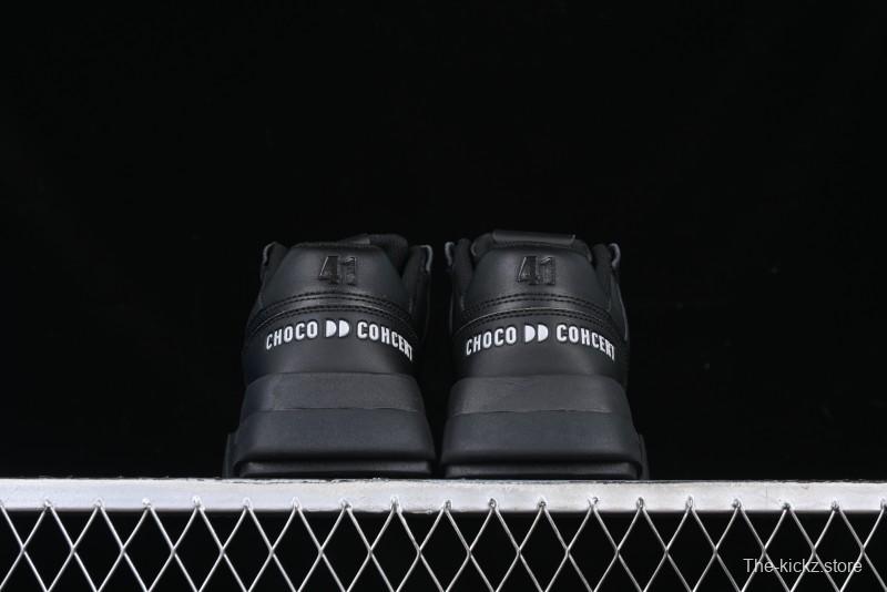 Choco Concert Leather Round Square Asymmetric Fashion Sneakers Black - AJE5