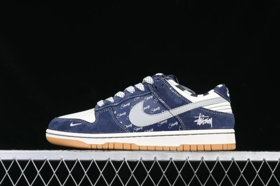 Nike SB Dunk Low Stussy Collaboration Suede Blue Anniversary Custom Low-Top Casual Sneakers - XS1086-009