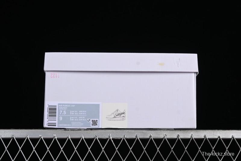 Nike Air Force 1 '07 Low Casual Sneakers with Black and White Hand-Drawn Manga Design - CW2288-811