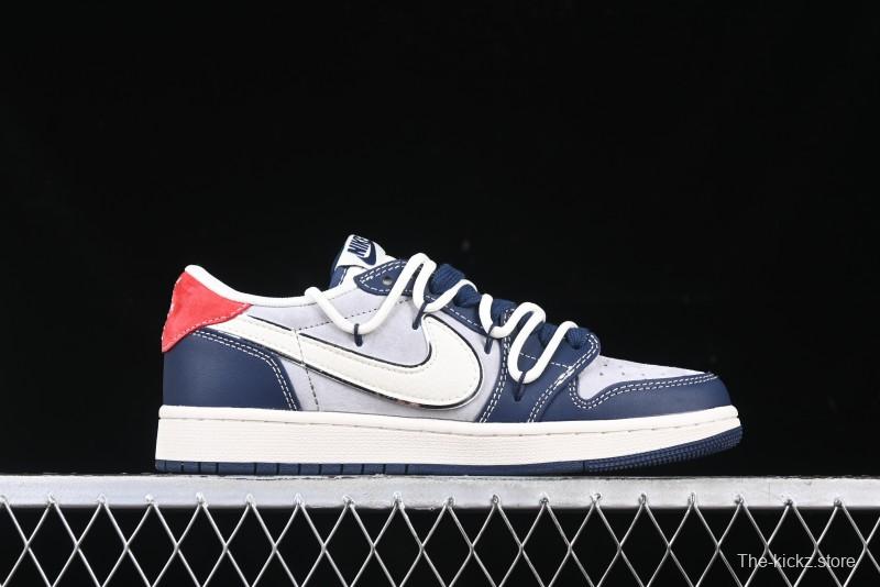 Nike Travis Scott x Fragment Design x Air Jordan 1 Low OG SP AJ1 Graffiti Drawstring Low-top Casual Sneakers - XS3186-203