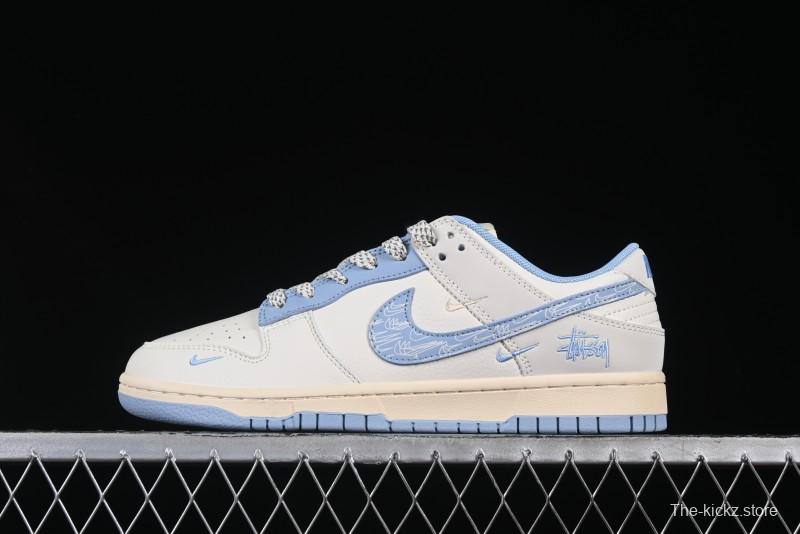 Nike SB Dunk Low Stussy Collaboration Light Blue Shadow Swoosh Anniversary Custom Low-Top Casual Skate Shoes - XS6089-503