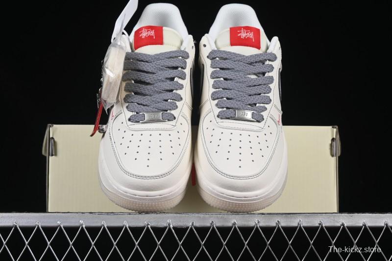 Nike Air Force 1 '07 Low Stussy Collaboration Dual-Tone Grey Swoosh Casual Sneakers - HH7518-037