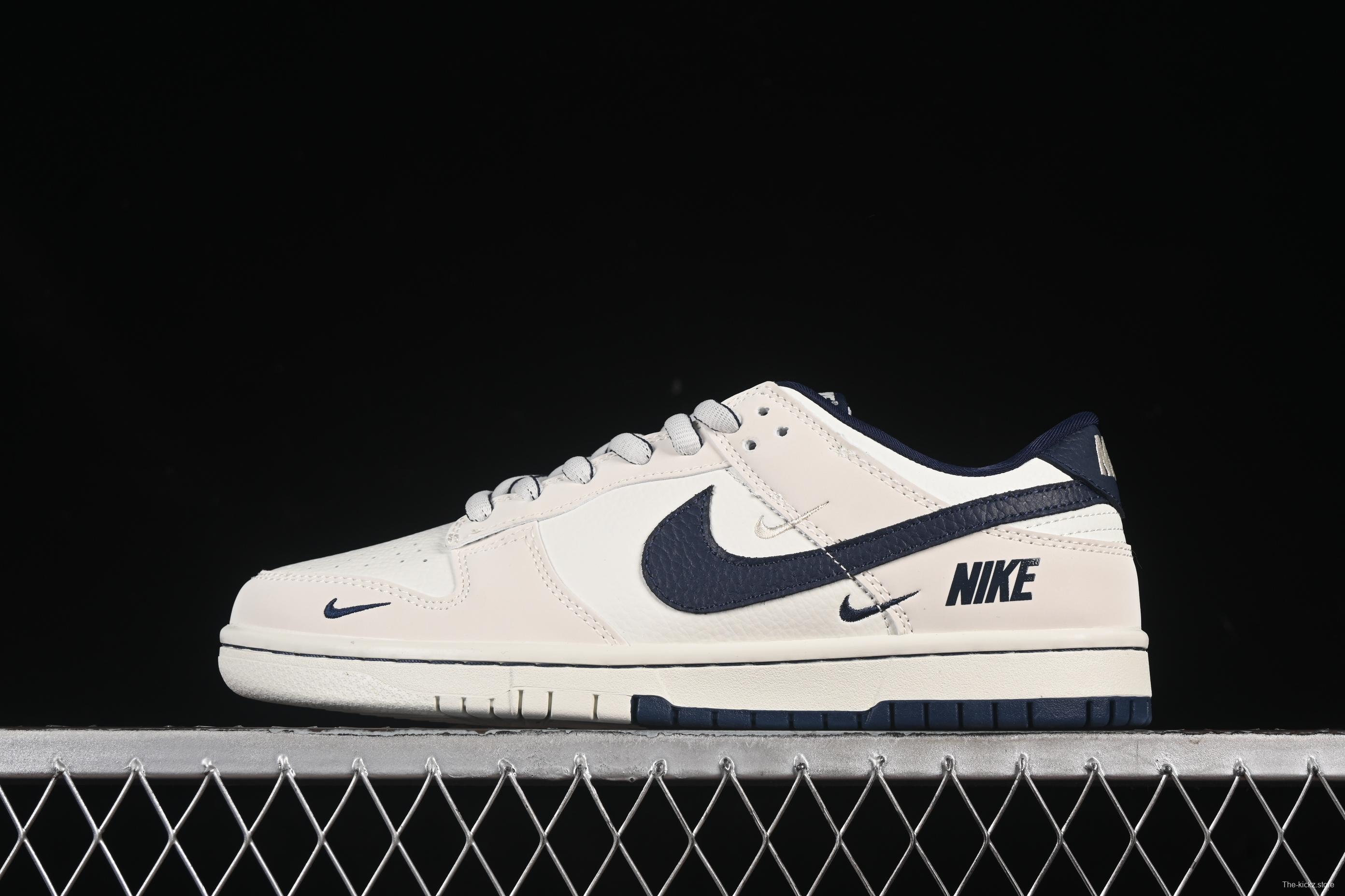 Nike SB Dunk Low Collaboration Triple Swoosh Cream Navy Anniversary Custom Low-Top Casual Skate Shoes - SC9207-402