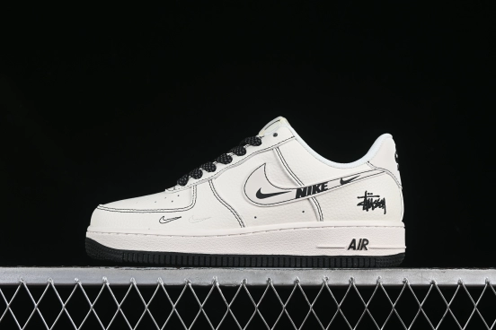 Nike Air Force 1 '07 Low Stussy Collaboration Black Swoosh Casual Sneakers - HH7518-062