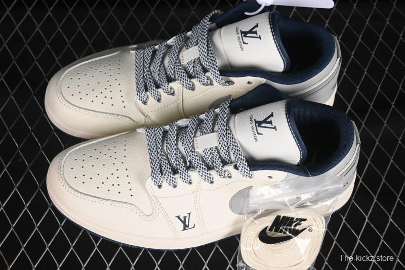 Nike Air Jordan 1 Low LV Collaboration Retro Basketball Shoes with Smoke Grey 3D Swoosh - XS6086-557