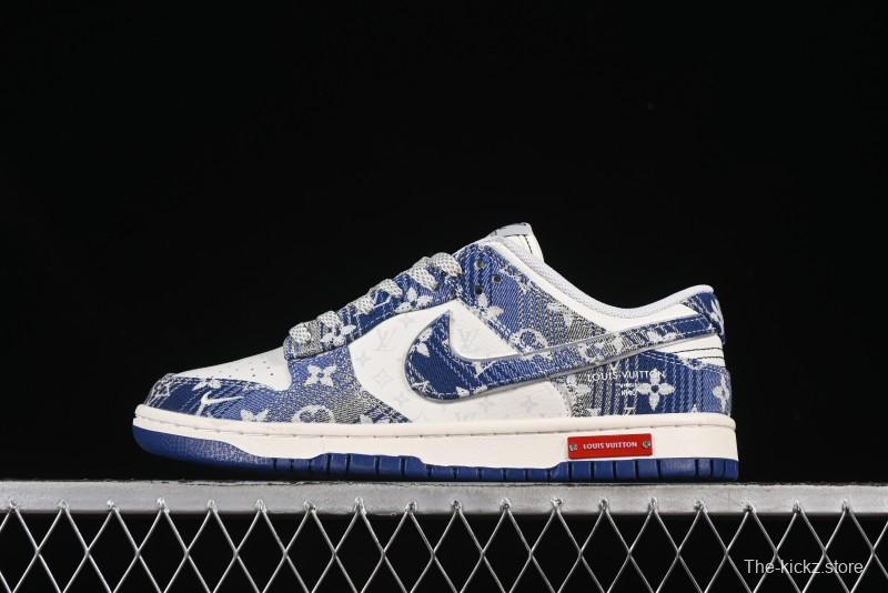 Nike SB Dunk Low LV Collaboration Blue Denim Anniversary Custom Low-Top Casual Skate Shoes - SC9772-808