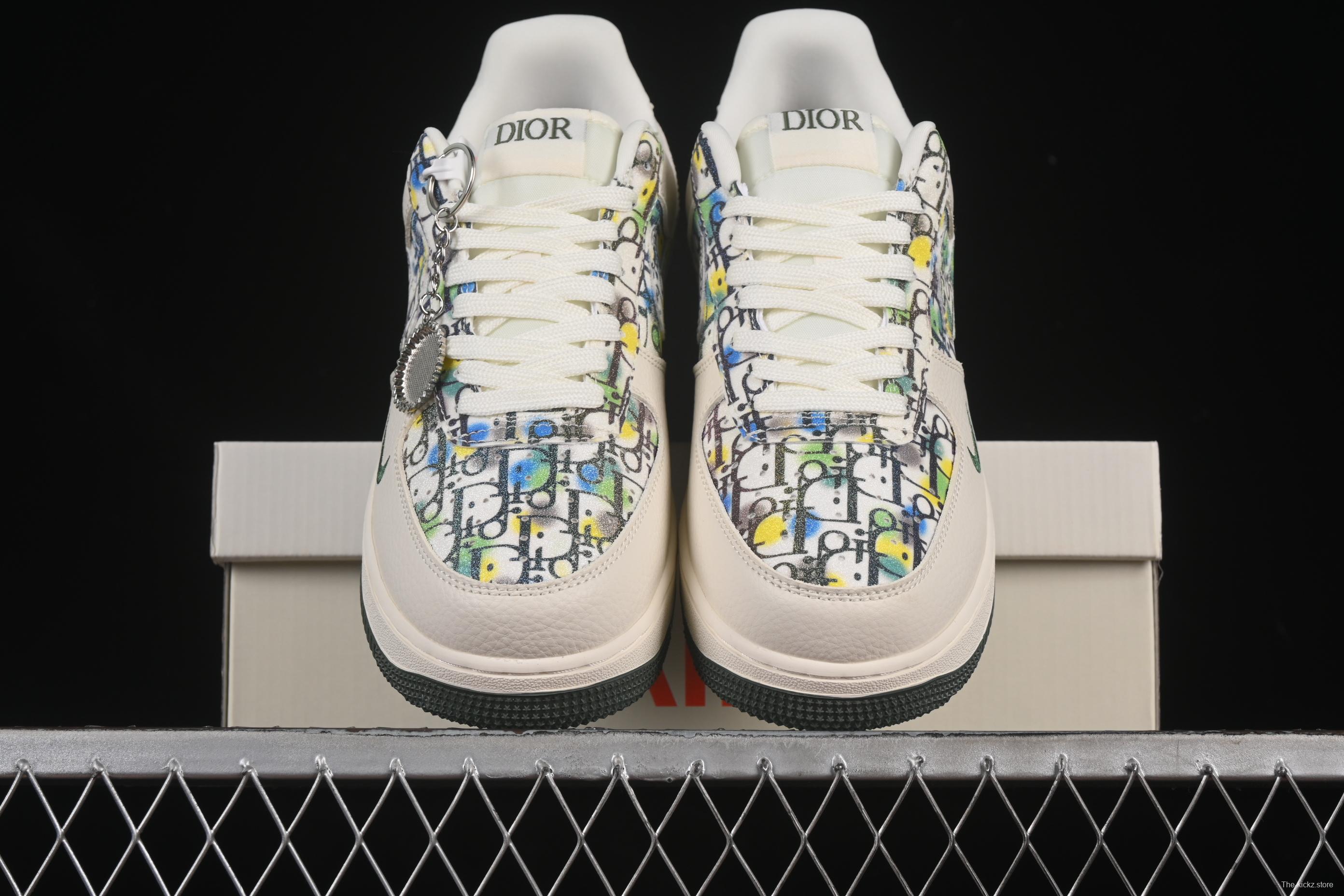 Nike Air Force 1 '07 Low Dior Collaboration Beige Green Floral Casual Sneakers - DF0188-065