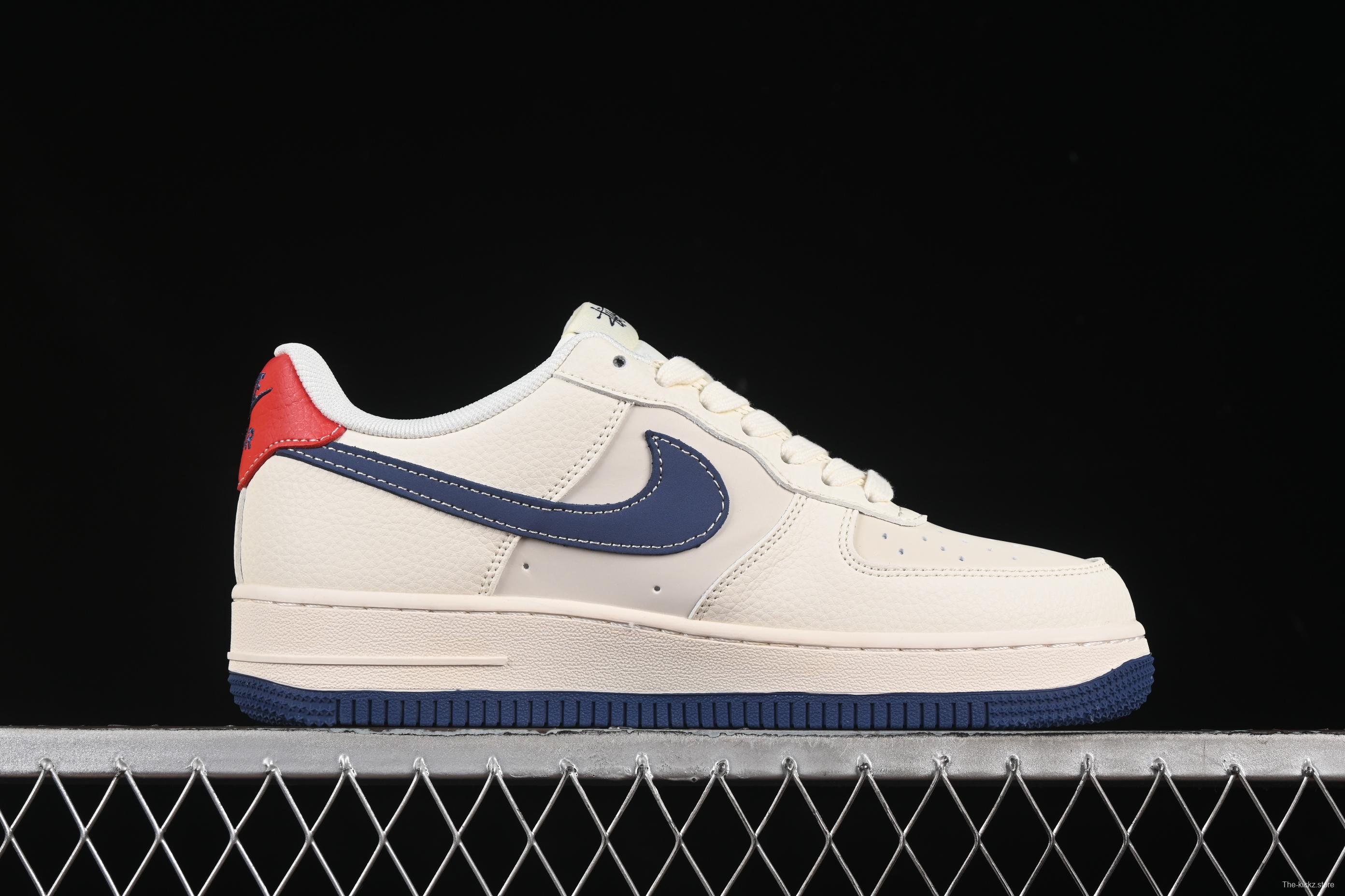 Nike Air Force 1 '07 Low Stussy Collaboration Light Blue Sole Red Heel Casual Sneakers - JJ2508-716