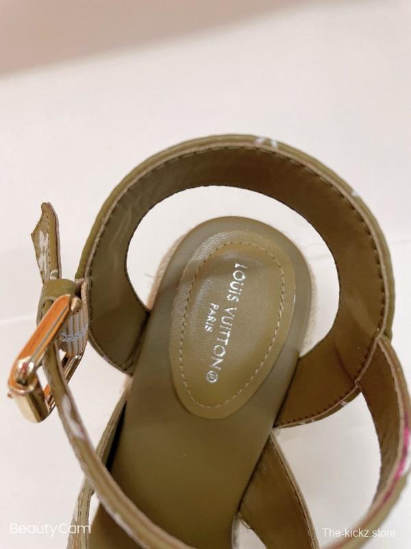 2025 Women Louis Vuitton Pink Beige Green Leather Denim Espadrilles Sandals MJ00280