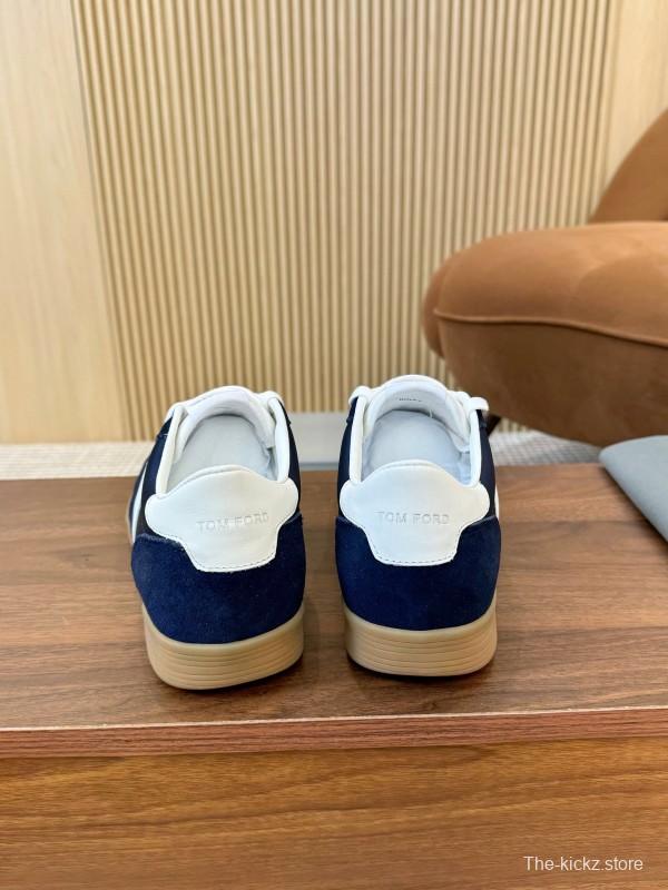 2025 Men TOM FORD Navy White Suede Leather Sneakers LY00360