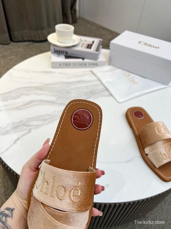 2025 Women Chloé Brown Leather Slippers LY00200