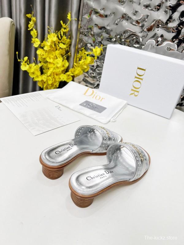 2025 Women Dior Silver Leather Slide Heels LY00210