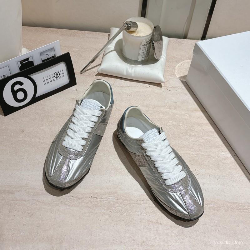 2025 Unisex Maison Margiela Silver Grey Nylon Suede Sneakers Distressed